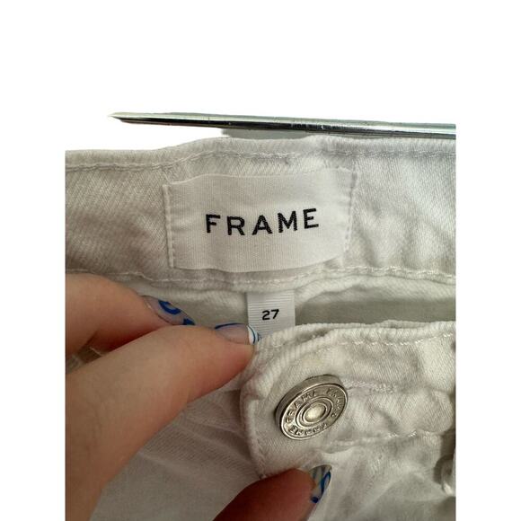 Frame Denim Le Jane Crop Jeans Distressed Straight Leg High Rise White Size 27 - Picture 8 of 13